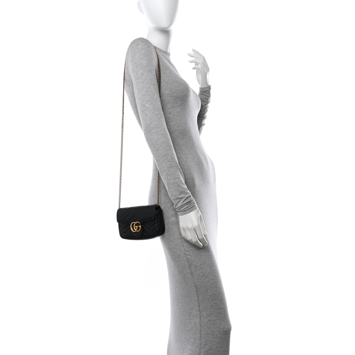 Calfskin Matelasse Super Mini GG Marmont Shoulder Bag Black