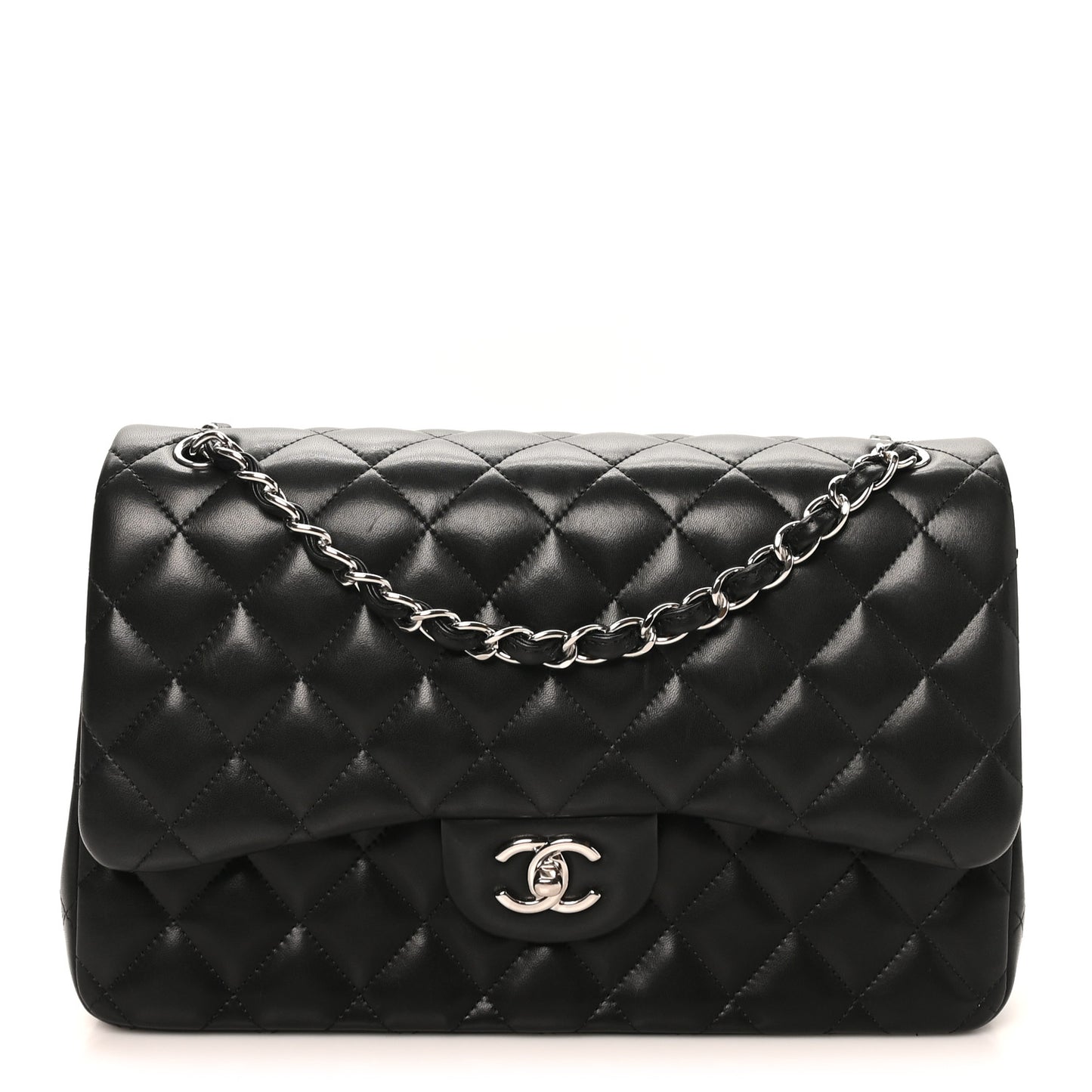 Lambskin Quilted Jumbo Double Flap Black