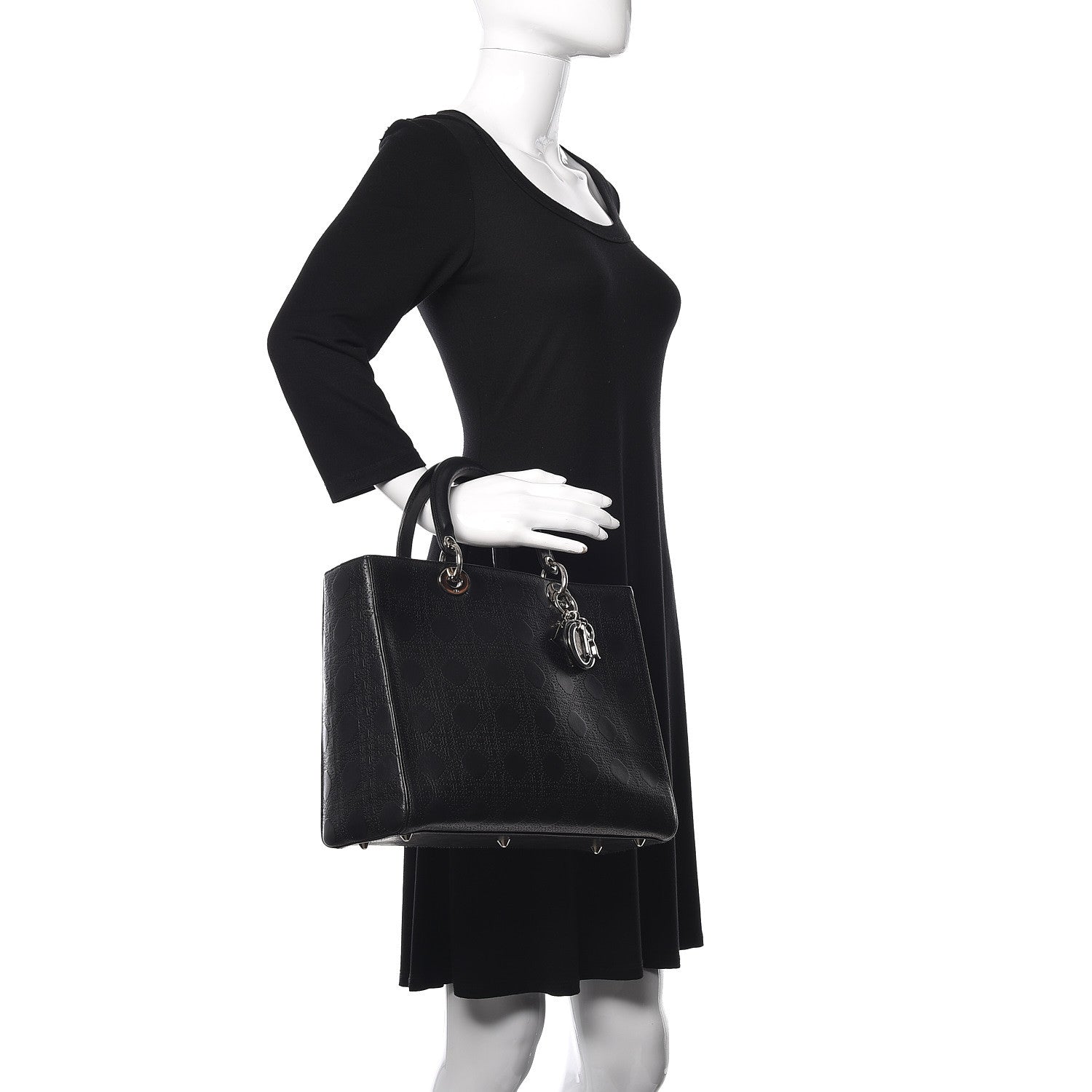 Christian Dior Lambskin Embossed Cannage Large Lady Dior Black 2 of 11
