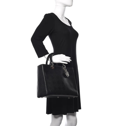 Christian Dior Lambskin Embossed Cannage Large Lady Dior Black 2 of 11
