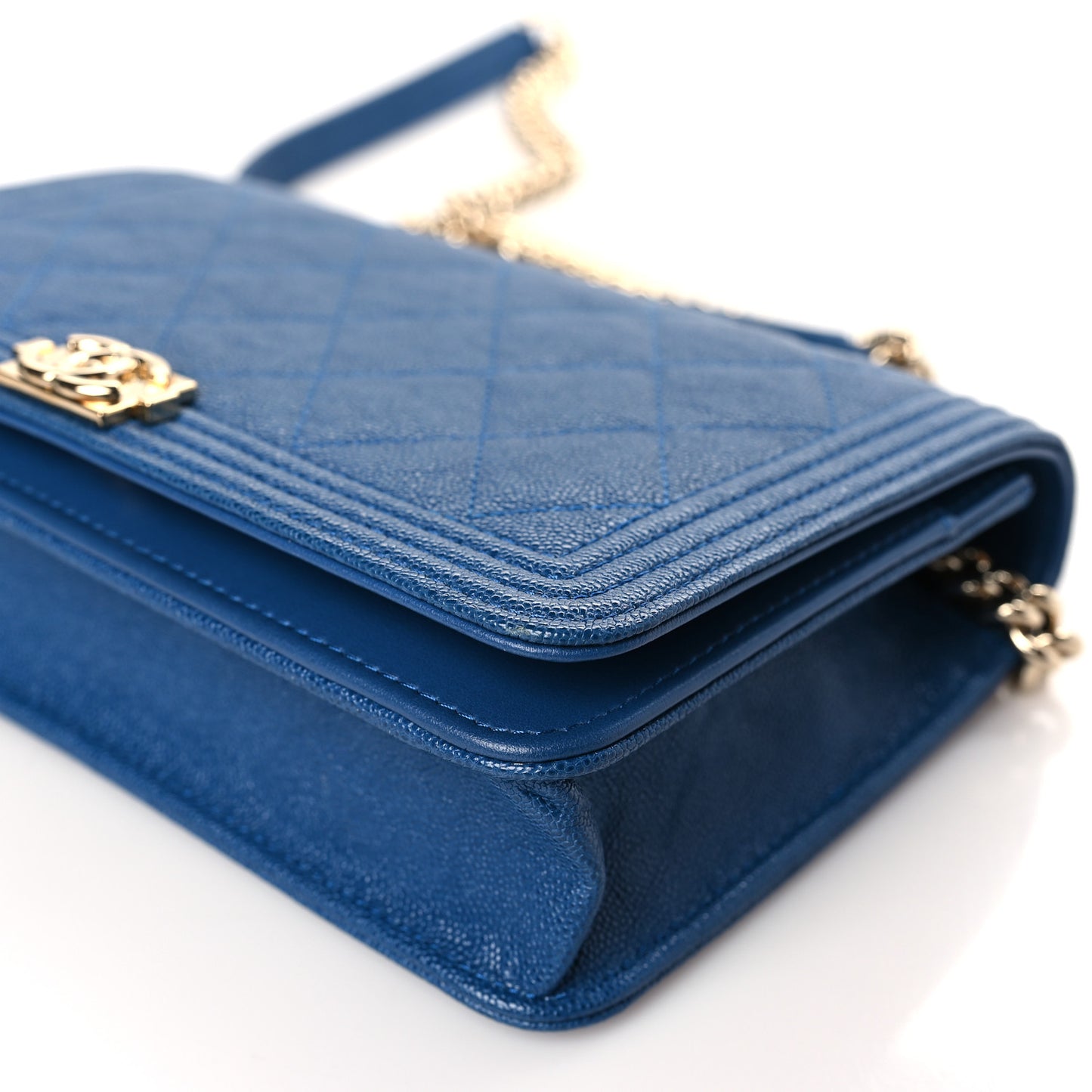 Caviar Quilted Boy Wallet On Chain WOC Blue