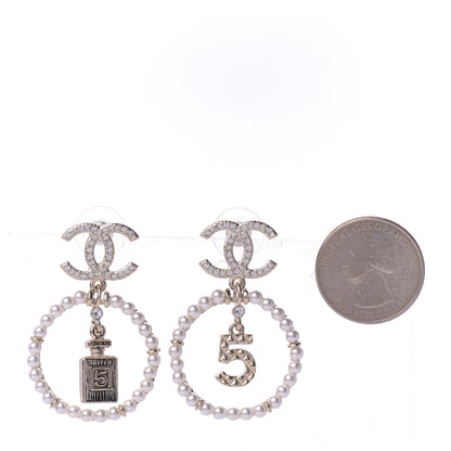 Chanel Crystal Pearl Charms CC Drop Earrings Gold 2 of 5