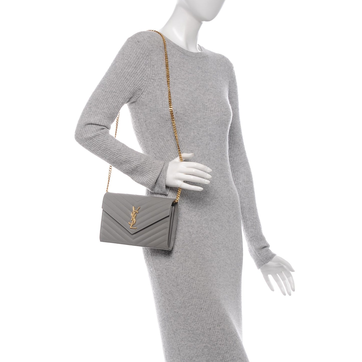 Grain De Poudre Matelasse Chevron Monogram Chain Wallet Oyster Grey