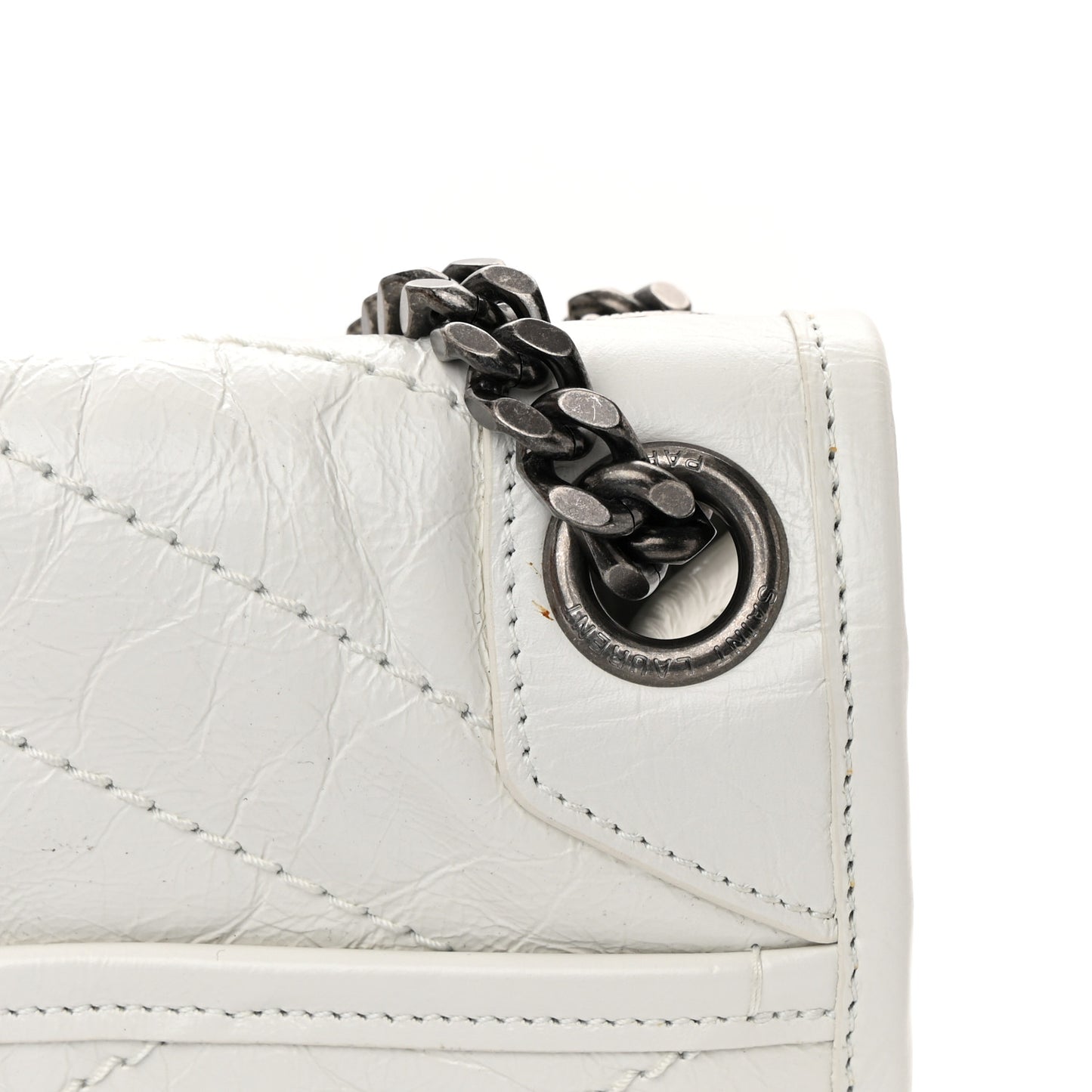 Crinkled Calfskin Matelasse Monogram Medium Niki Chain Satchel Dirty White