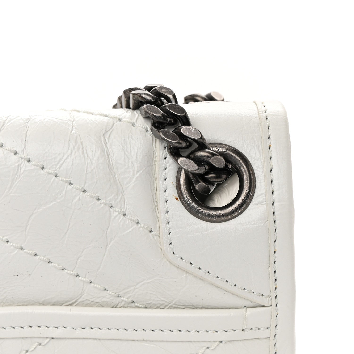 Saint Laurent Crinkled Calfskin Matelasse Monogram Medium Niki Chain Satchel Dirty White 15 of 16