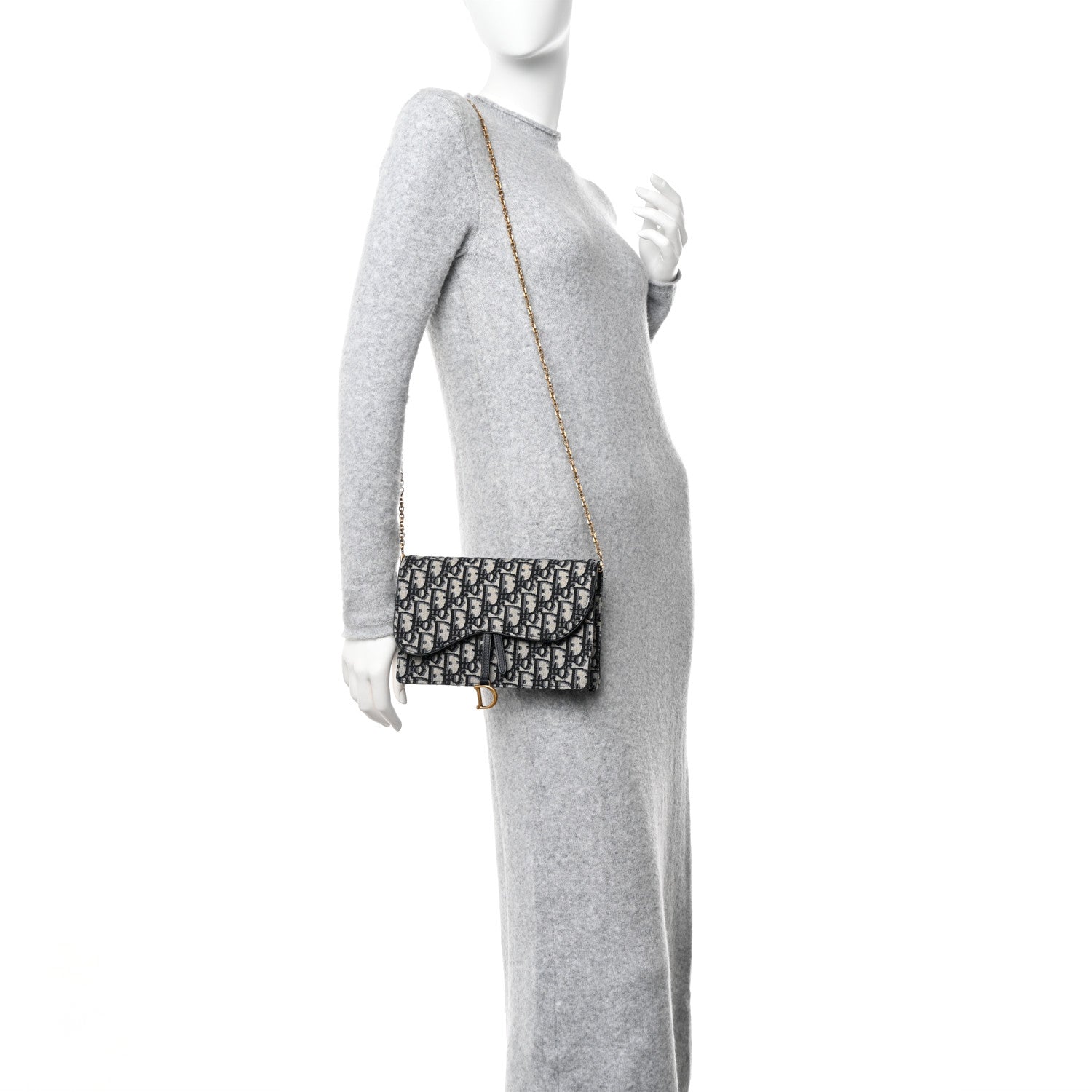 Christian Dior Oblique Saddle Chain Pouch Blue 2 of 12