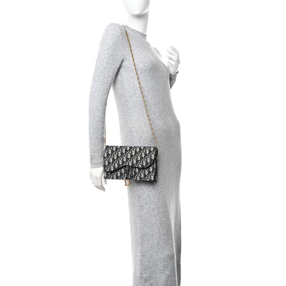 Christian Dior Oblique Saddle Chain Pouch Blue 2 of 12