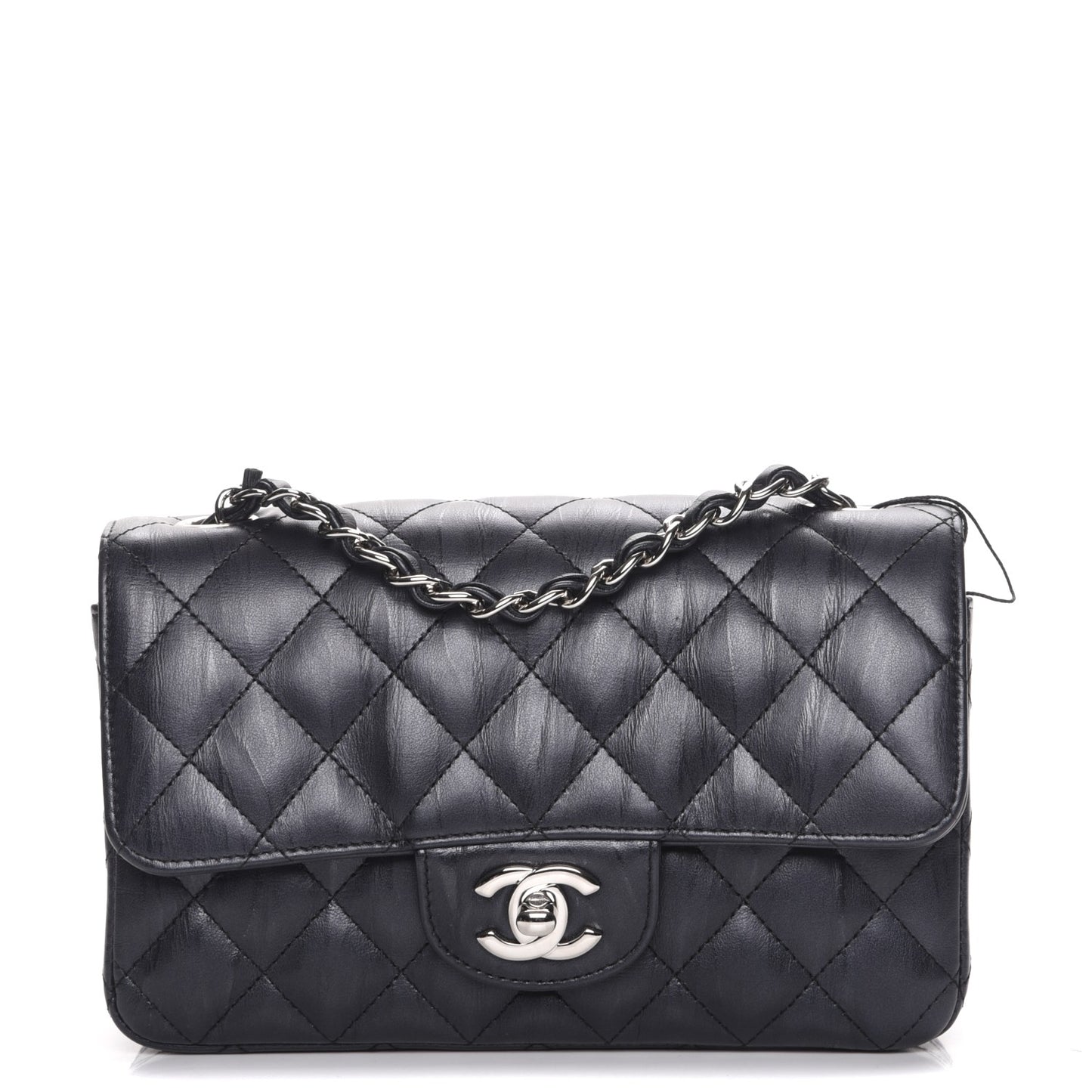 Calfskin Quilted Mini Rectangular Flap Charcoal