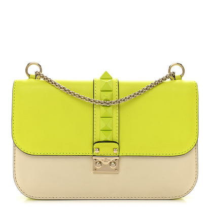 Valentino Garavani Vitello Medium Glam Lock Rockstud Flap Yellow Fluo Light Ivory 1 of 11