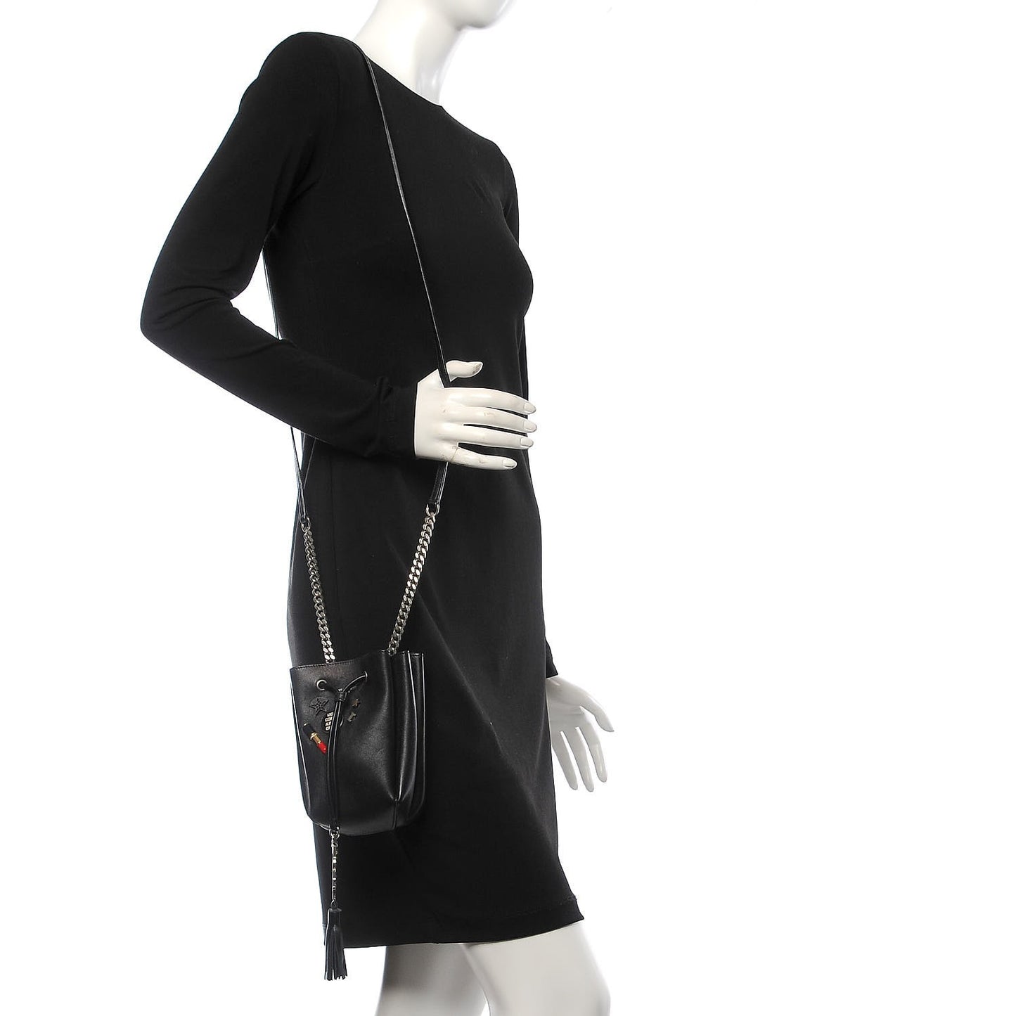 Calfskin Embellished Monogram Mini Bucket Bag Black