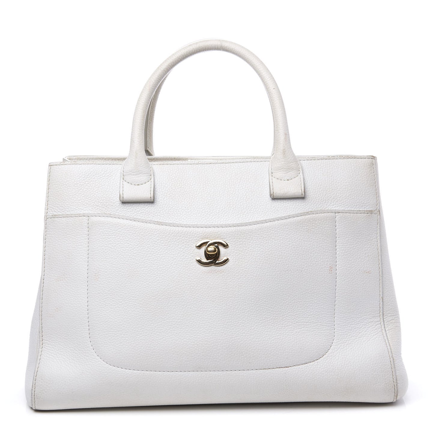 Grained Calfskin Small Neo Executive Shopper Tote White