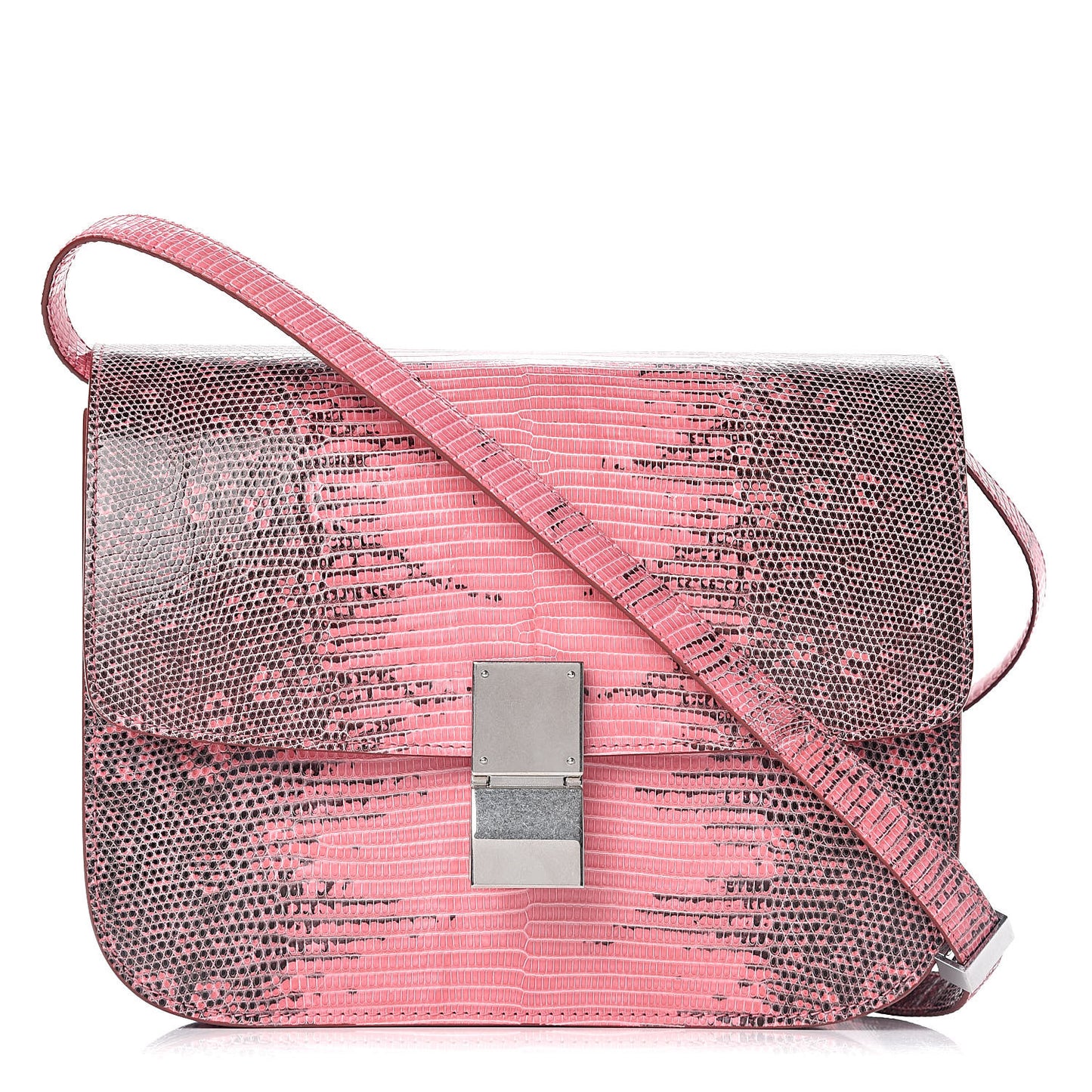 Lizard Medium Classic Box Flap Bag Pink Grey