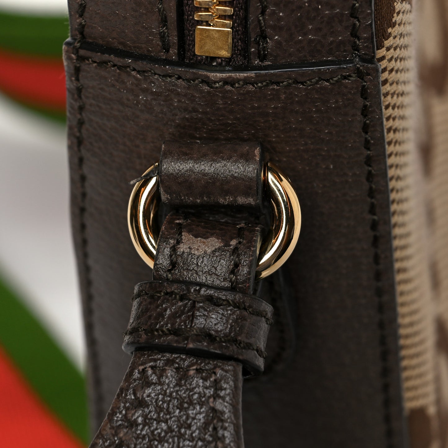 Monogram Jumbo GG Textured Dollar Calfskin Web Messenger Shoulder Bag Camel Ebony New Acero
