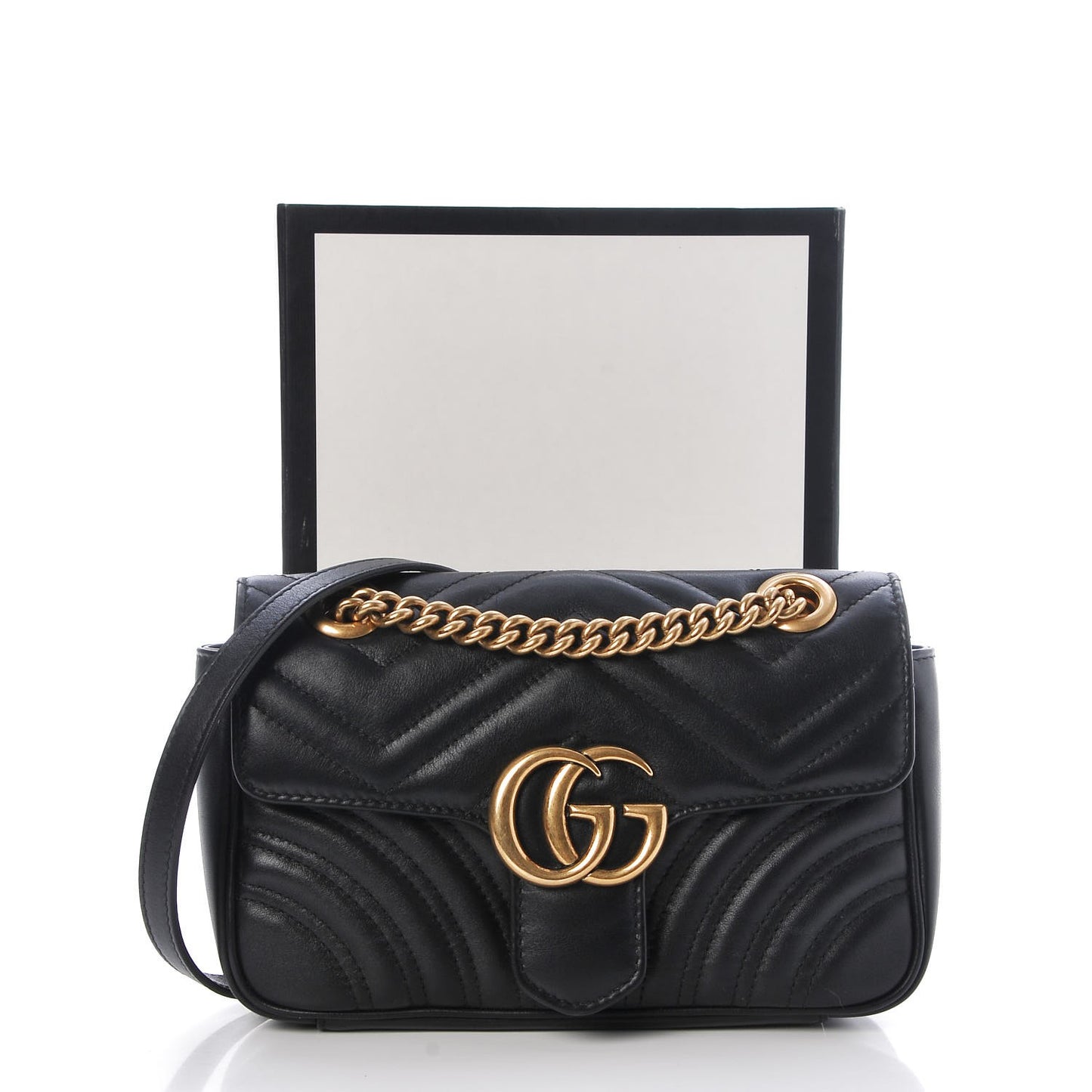 Calfskin Matelasse Mini GG Marmont Shoulder Bag Black