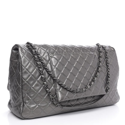 Chanel Metallic Calfskin Quilted XXL Travel Flap Bag Dark Silver 3 of 10