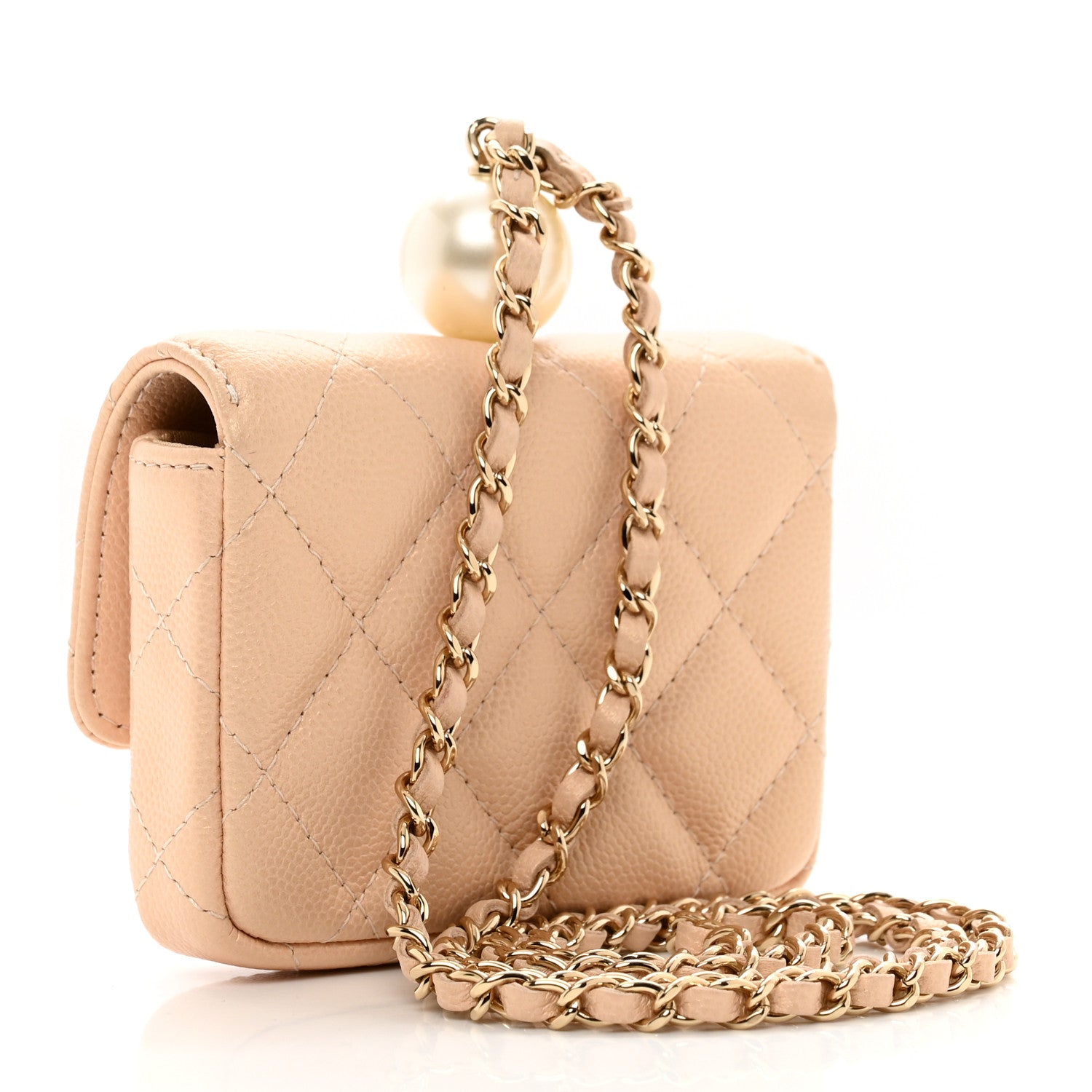 Chanel Iridescent Caviar Quilted Pearl Card Holder On Chain Beige 3 of 11