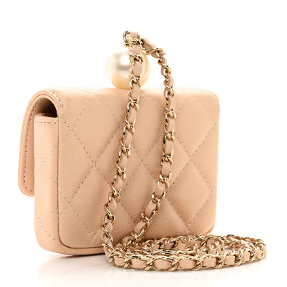 Chanel Iridescent Caviar Quilted Pearl Card Holder On Chain Beige 3 of 11