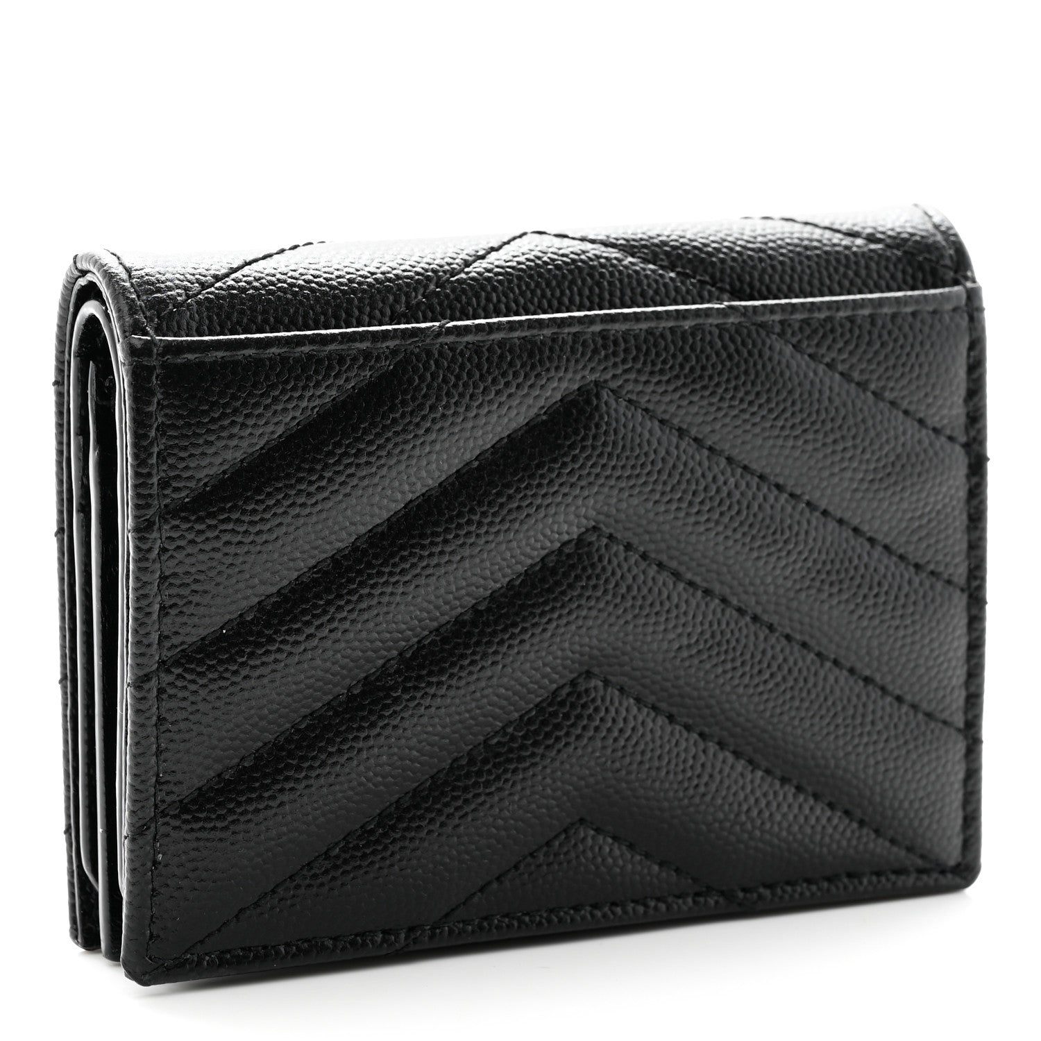 Saint Laurent Grain De Poudre Matelasse Chevron Monogram Card Case Black 3 of 10
