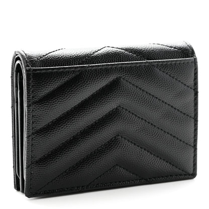 Saint Laurent Grain De Poudre Matelasse Chevron Monogram Card Case Black 3 of 10
