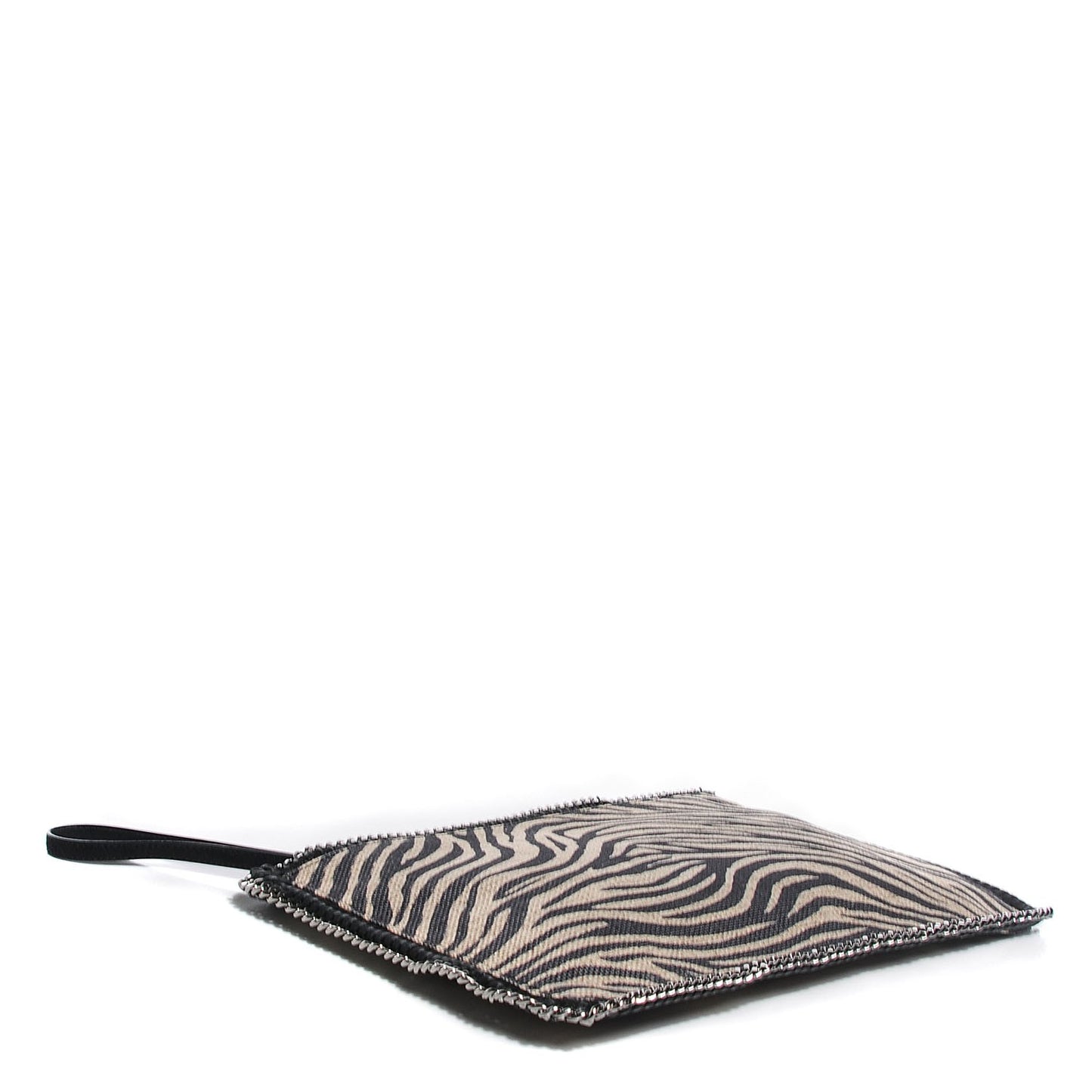 Canvas Zebra Print Falabella Zipper Clutch Black White