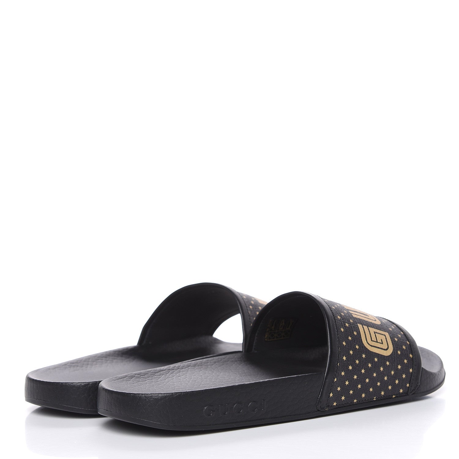 Gucci X SEGA Supreme Canvas GUCCY Stars Womens Slide Sandals 40 Black Gold 4 of 7