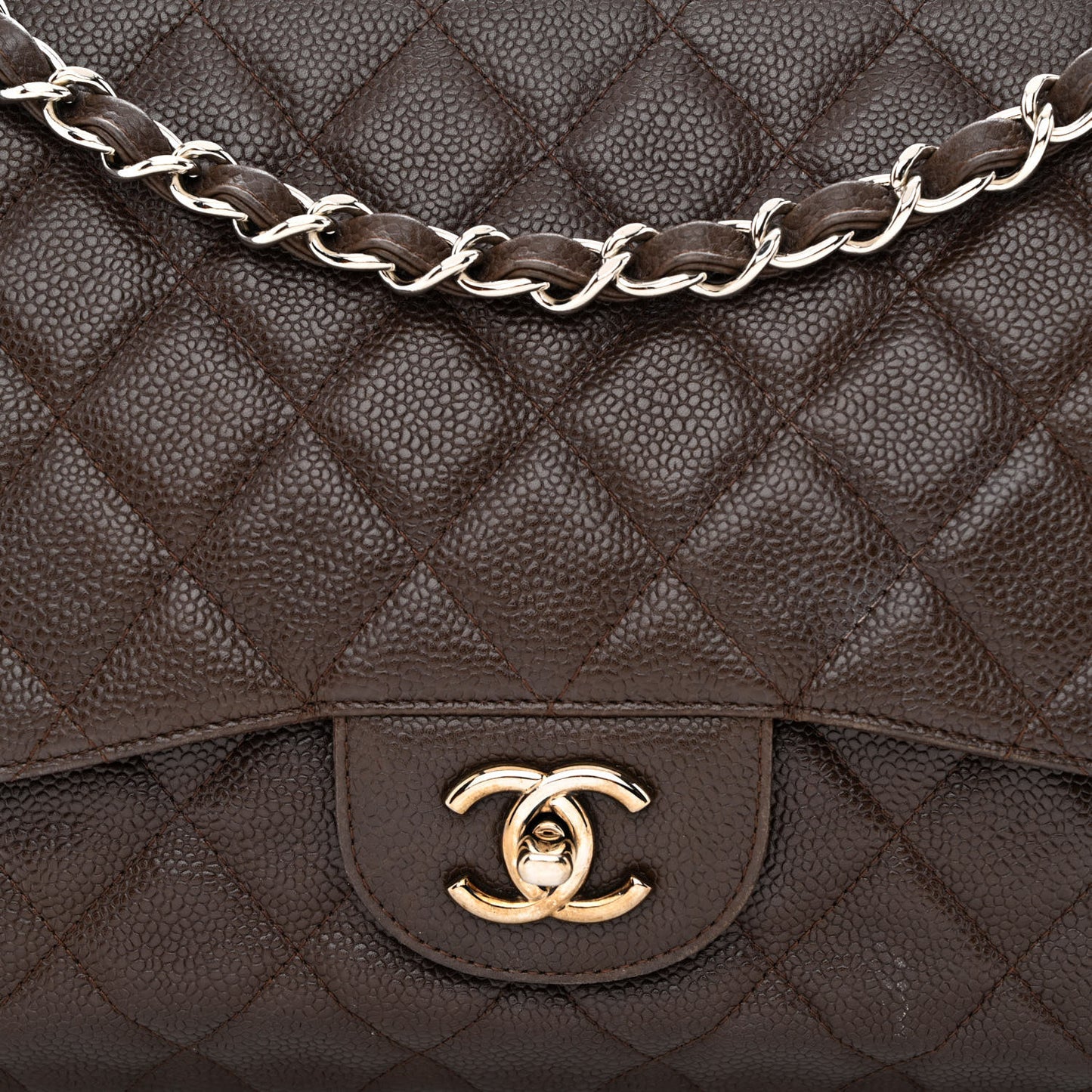 Caviar Quilted Jumbo Single Flap Dark Brown