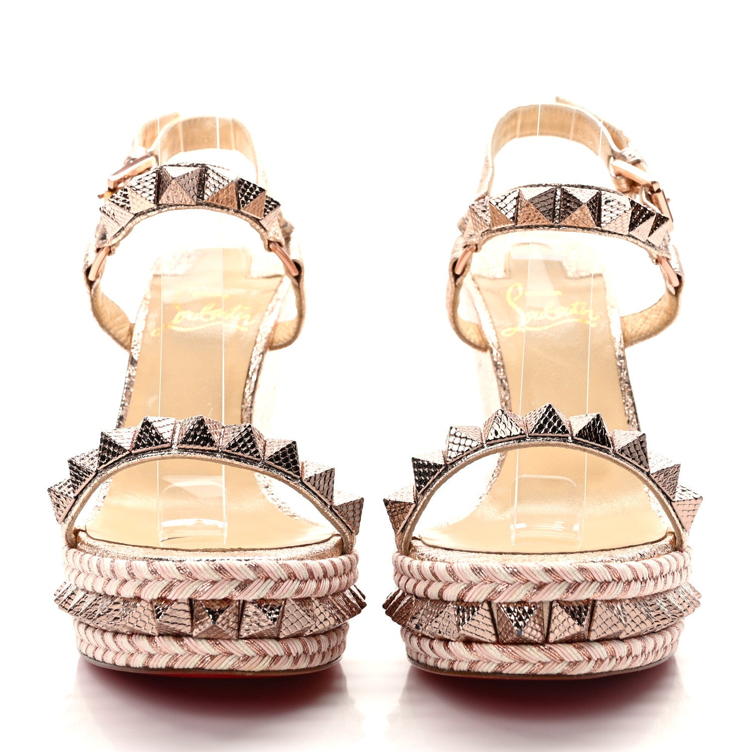 Christian Louboutin Specchio Vintage Pyraclou 110 Wedge Sandals 38 Rose Gold 2 of 8