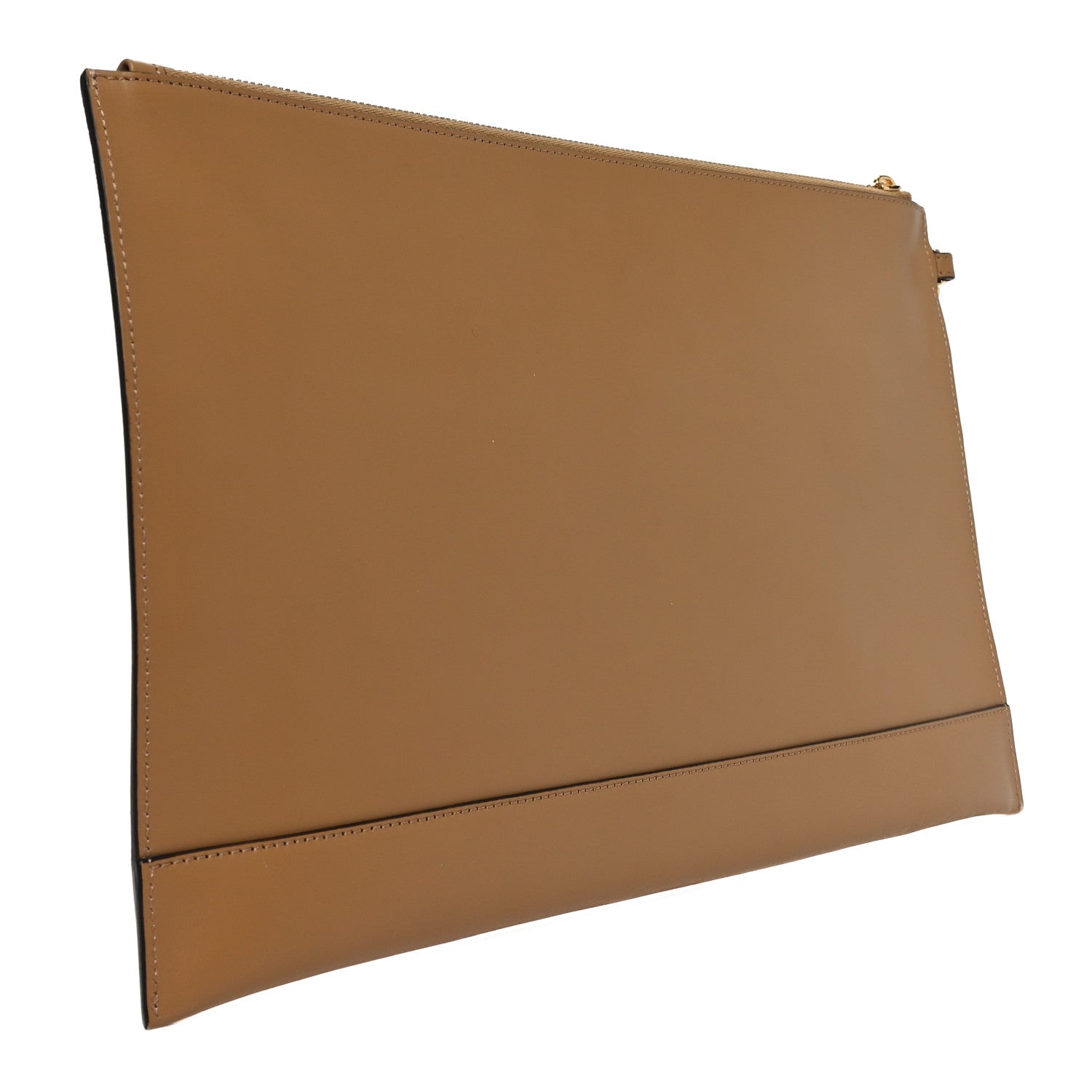 Fendi Vitello King Logo Embossed Large Flat Pouch Miele Scuro 3 of 7
