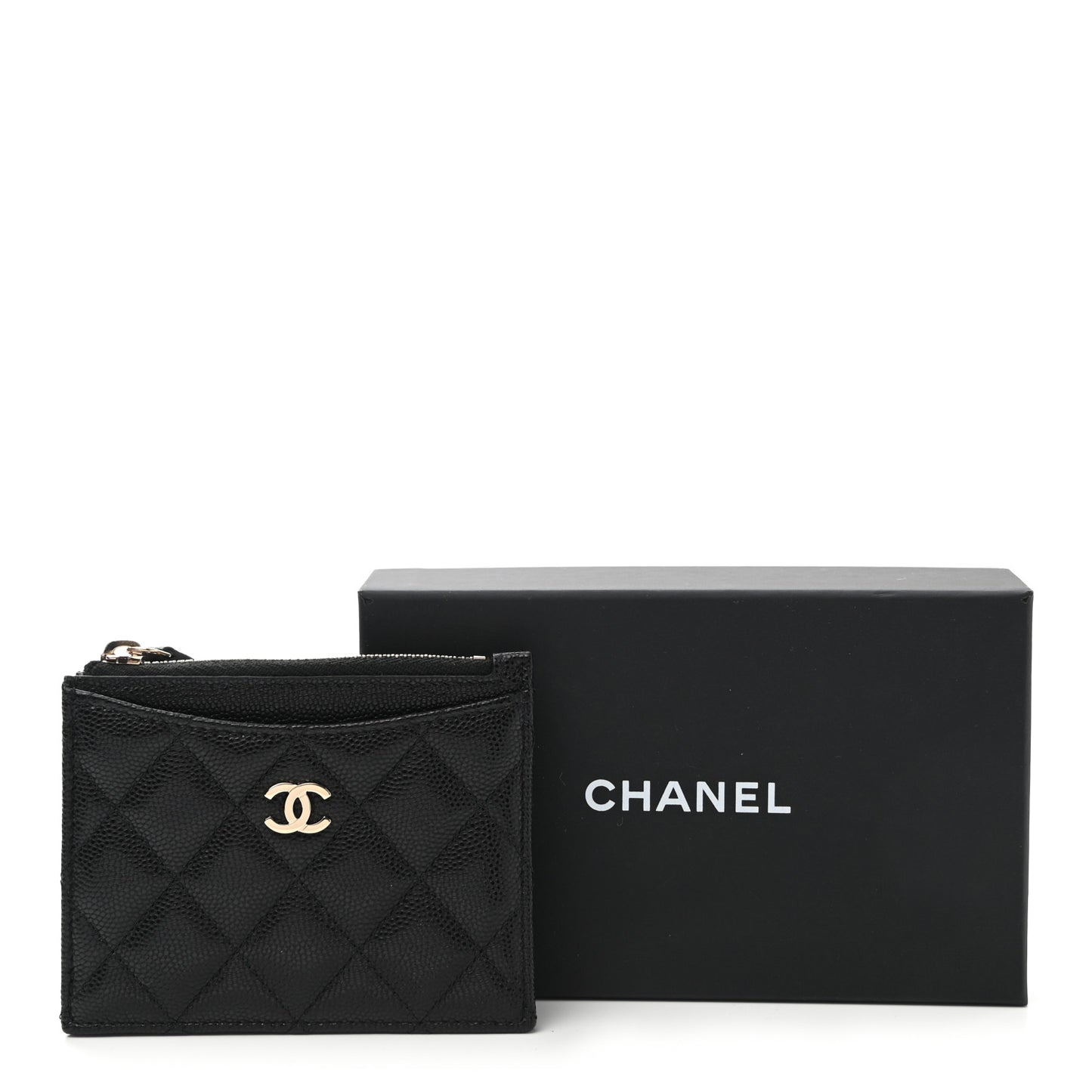 Caviar Quilted CC Zip Card Holder Black