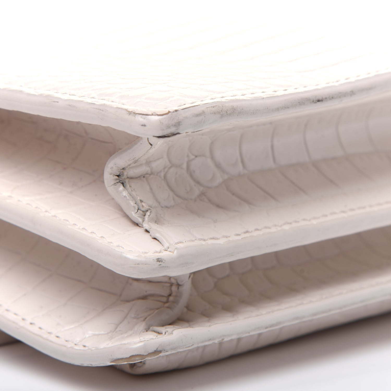 Saint Laurent Calfskin Crocodile Embossed Medium Monogram Sunset Blanc Vintage 13 of 23
