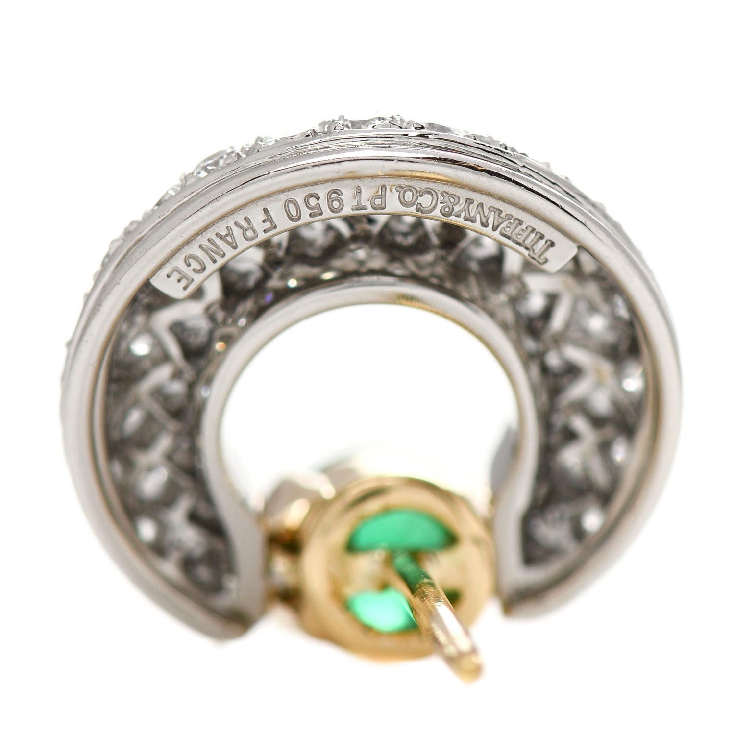 Tiffany 18K Yellow Gold Platinum Diamond Emerald Door Knocker Earrings 4 of 6