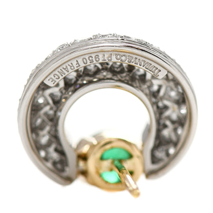 Tiffany 18K Yellow Gold Platinum Diamond Emerald Door Knocker Earrings 4 of 6