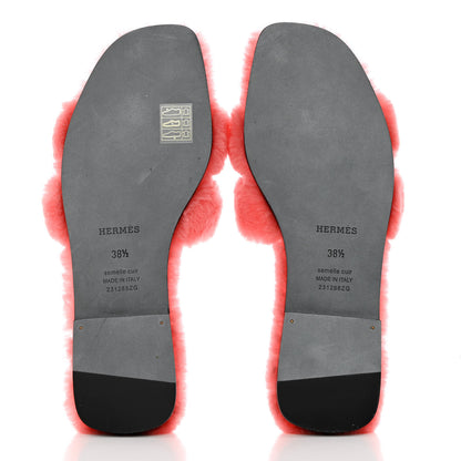 Hermes Woolskin Oran Sandals 38.5 Rose Du Desert 5 of 8
