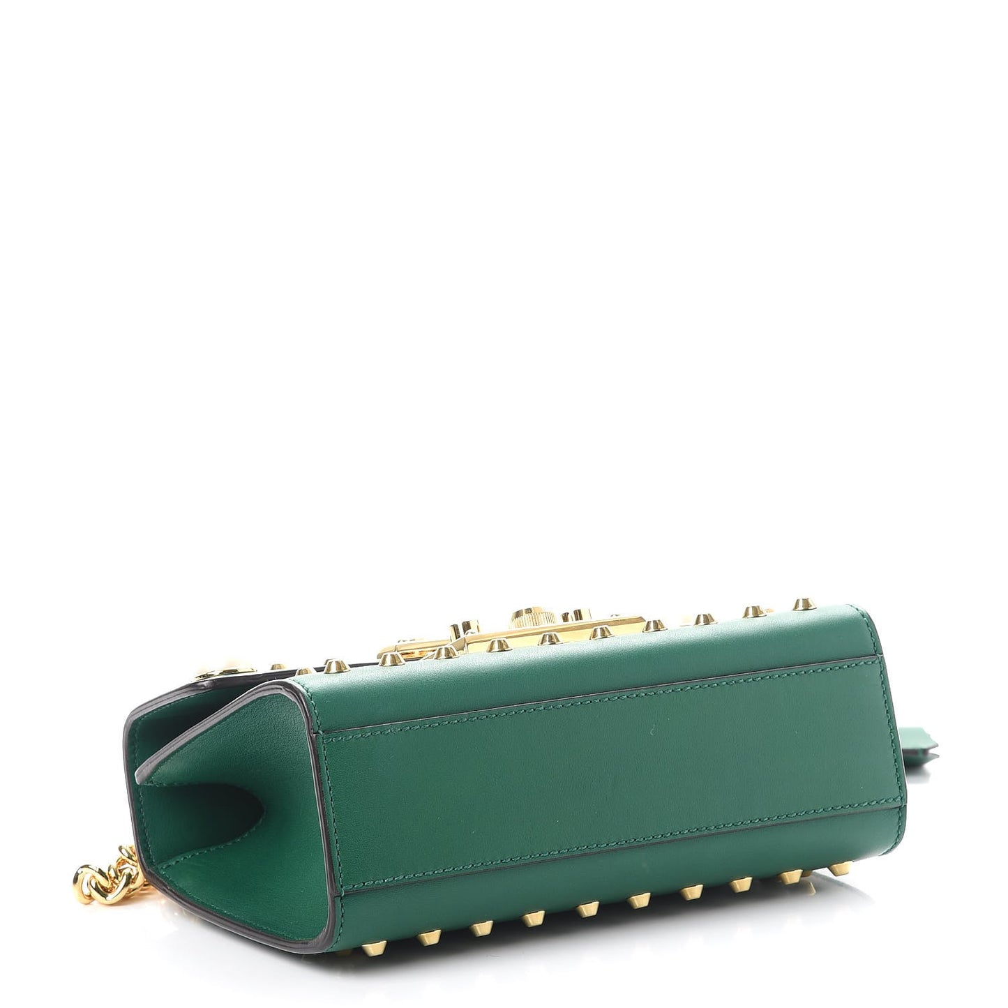 Calfskin Studded Small Padlock Shoulder Bag Emerald