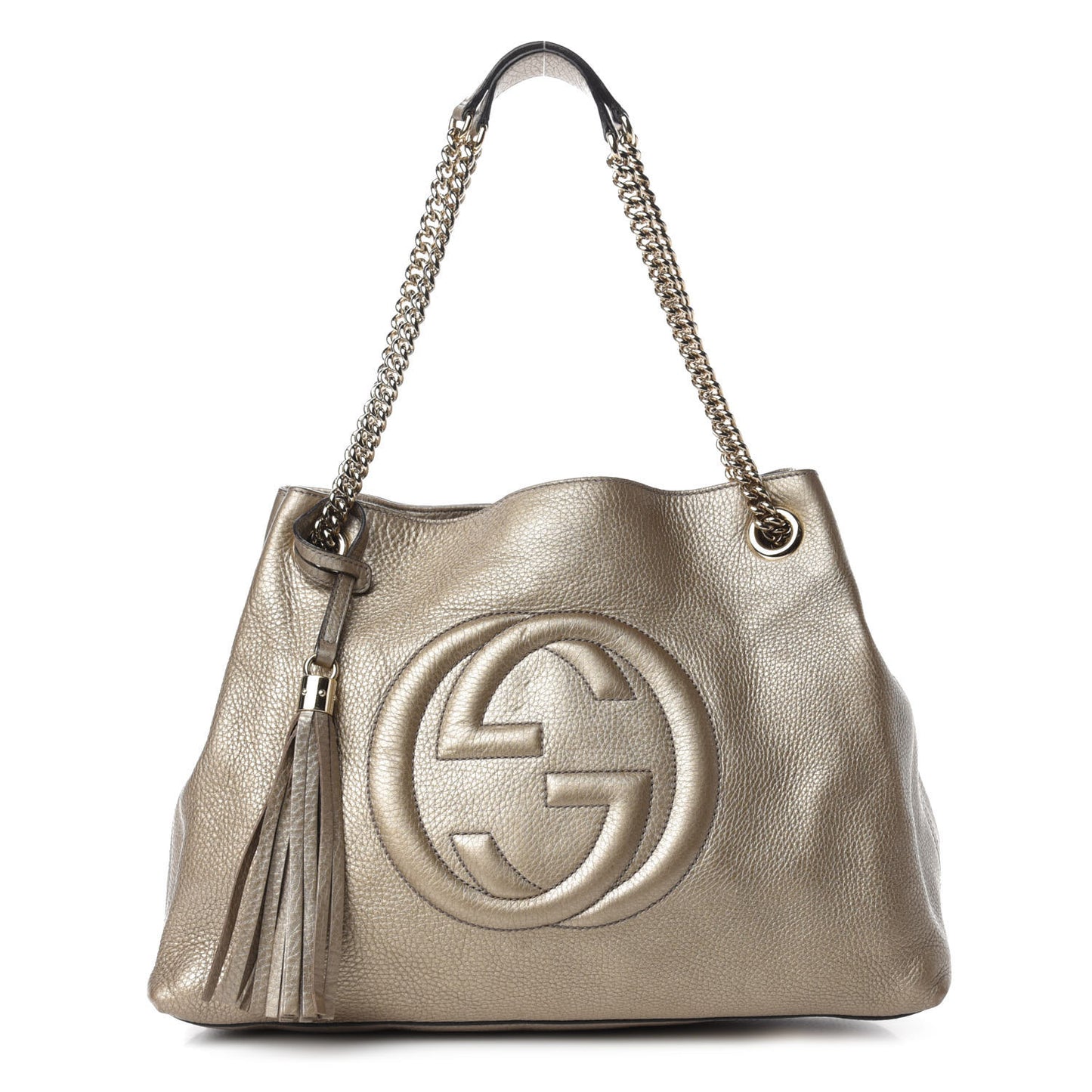 Metallic Pebbled Calfskin Medium Soho Chain Shoulder Bag Golden Beige