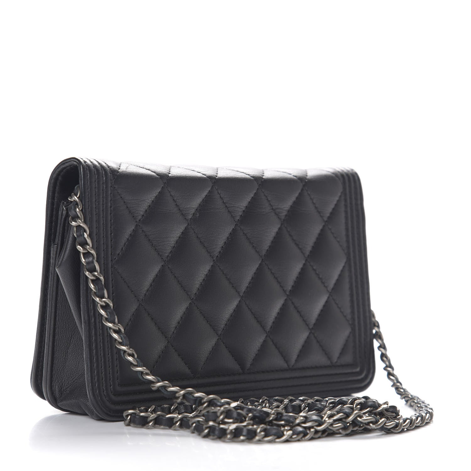 Chanel Calfskin Quilted Boy Wallet On Chain WOC Black 2 of 14