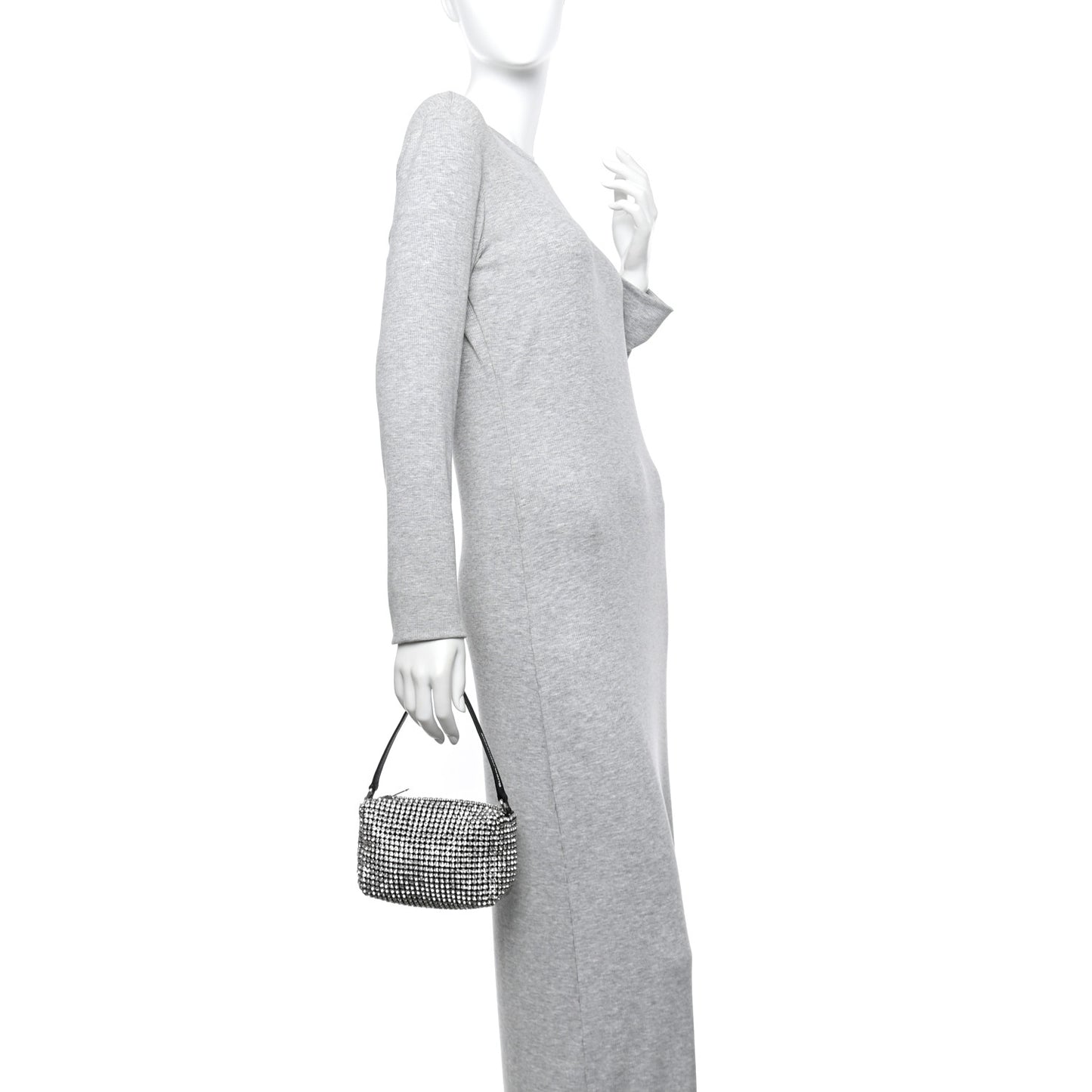 Mesh Crystal Rhinestone Mini Heiress Pouch Black Silver