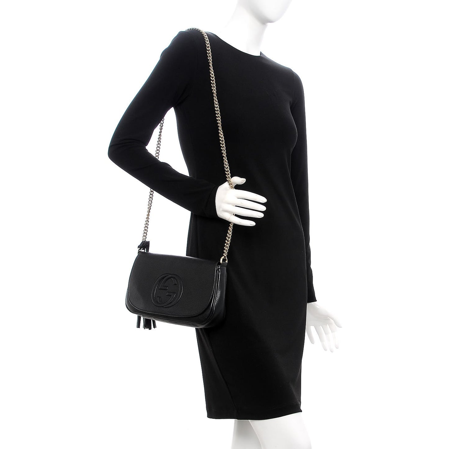 Pebbled Calfskin Medium Soho Flap Crossbody Black