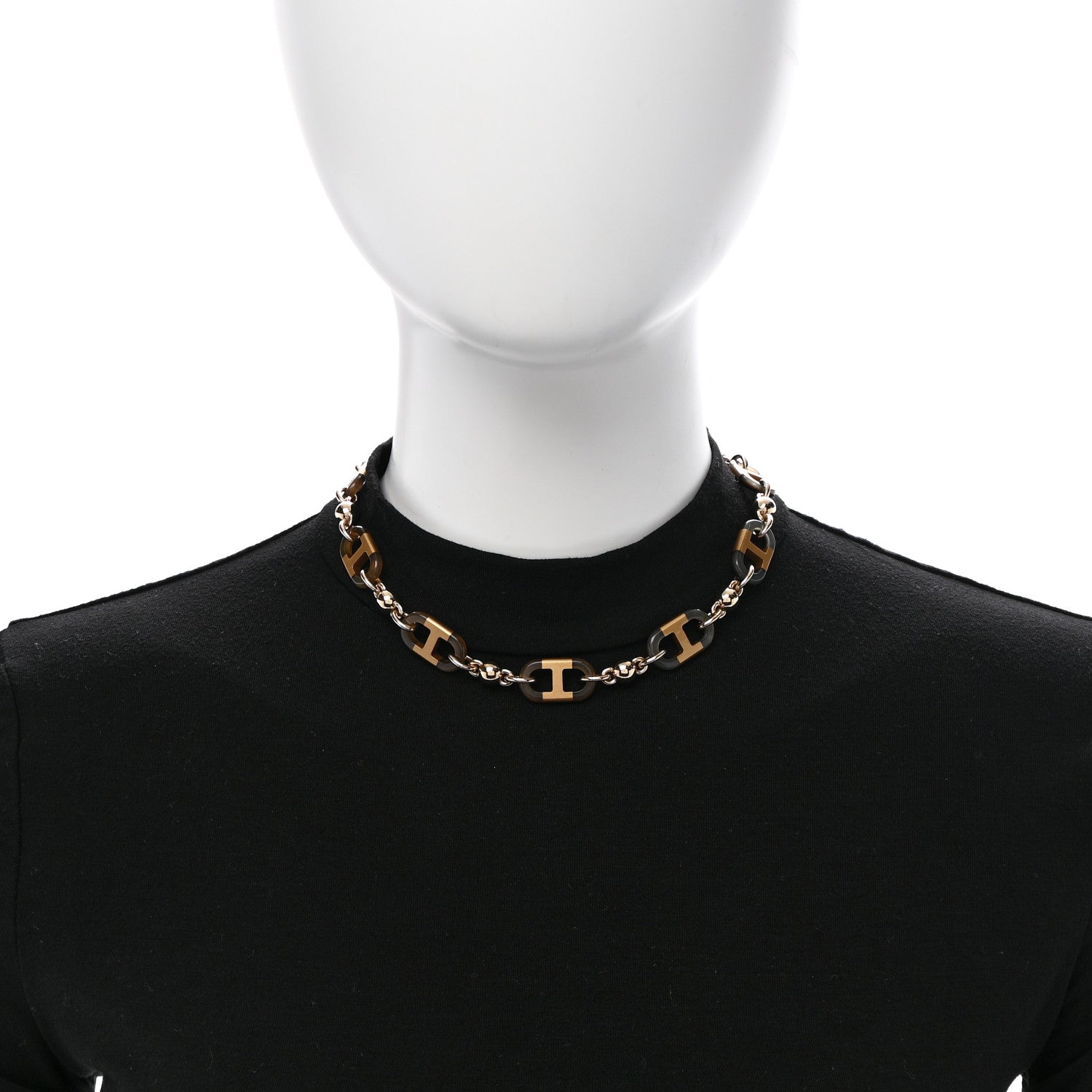 Hermes Buffalo Horn Lacquer Chaine D'Ancre Necklace Black Gold 2 of 7