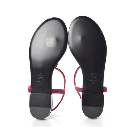 Chanel Suede Calfskin Camellia Thong Sandals 41 Dark Pink 5 of 10