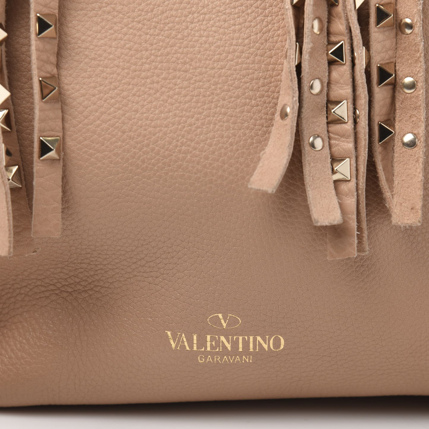 Grained Calfskin Small Rockstud C-Rockee Fringe Tote Poudre