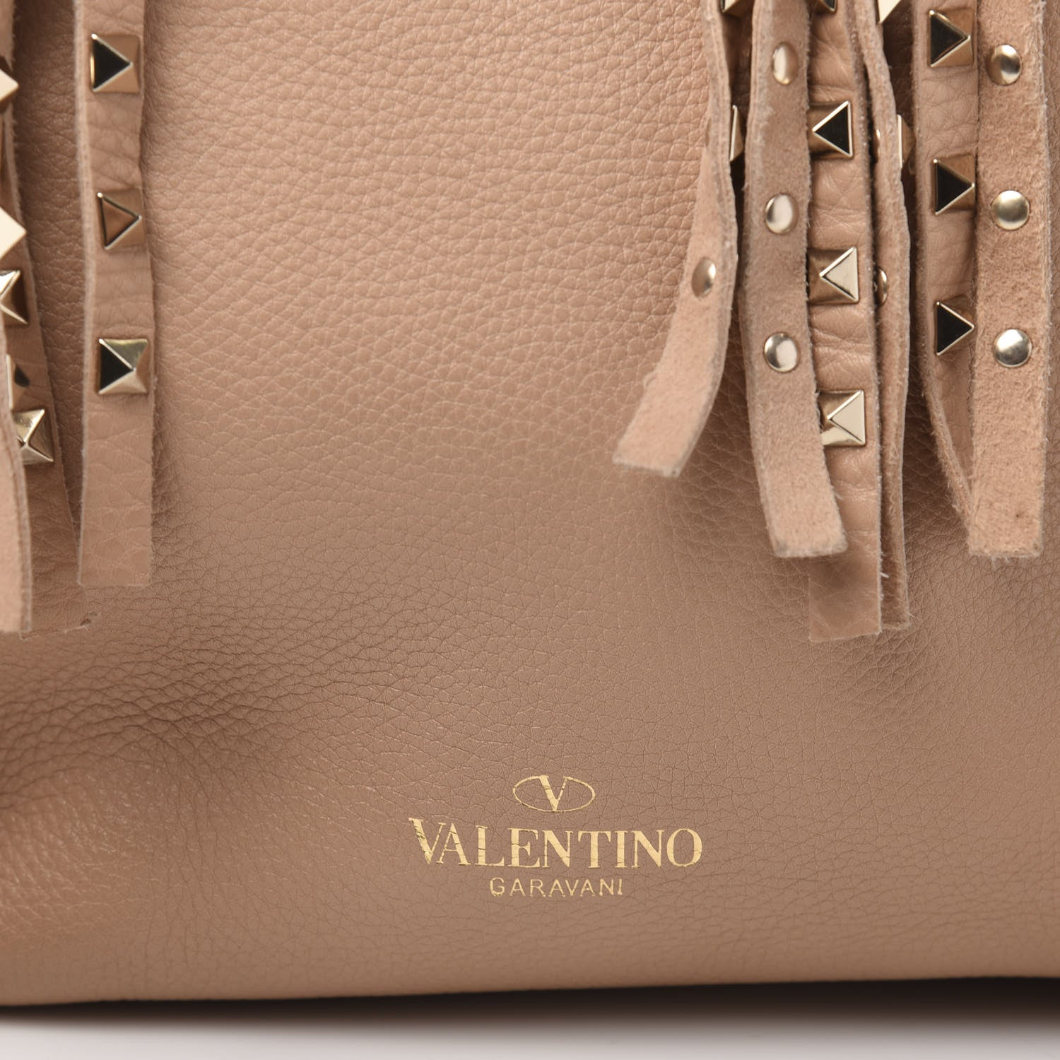 Valentino Garavani Grained Calfskin Small Rockstud C-Rockee Fringe Tote Poudre 12 of 13
