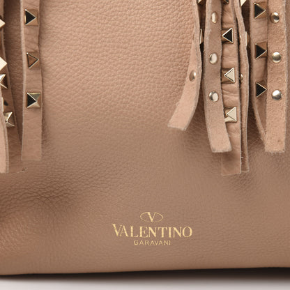 Valentino Garavani Grained Calfskin Small Rockstud C-Rockee Fringe Tote Poudre 12 of 13