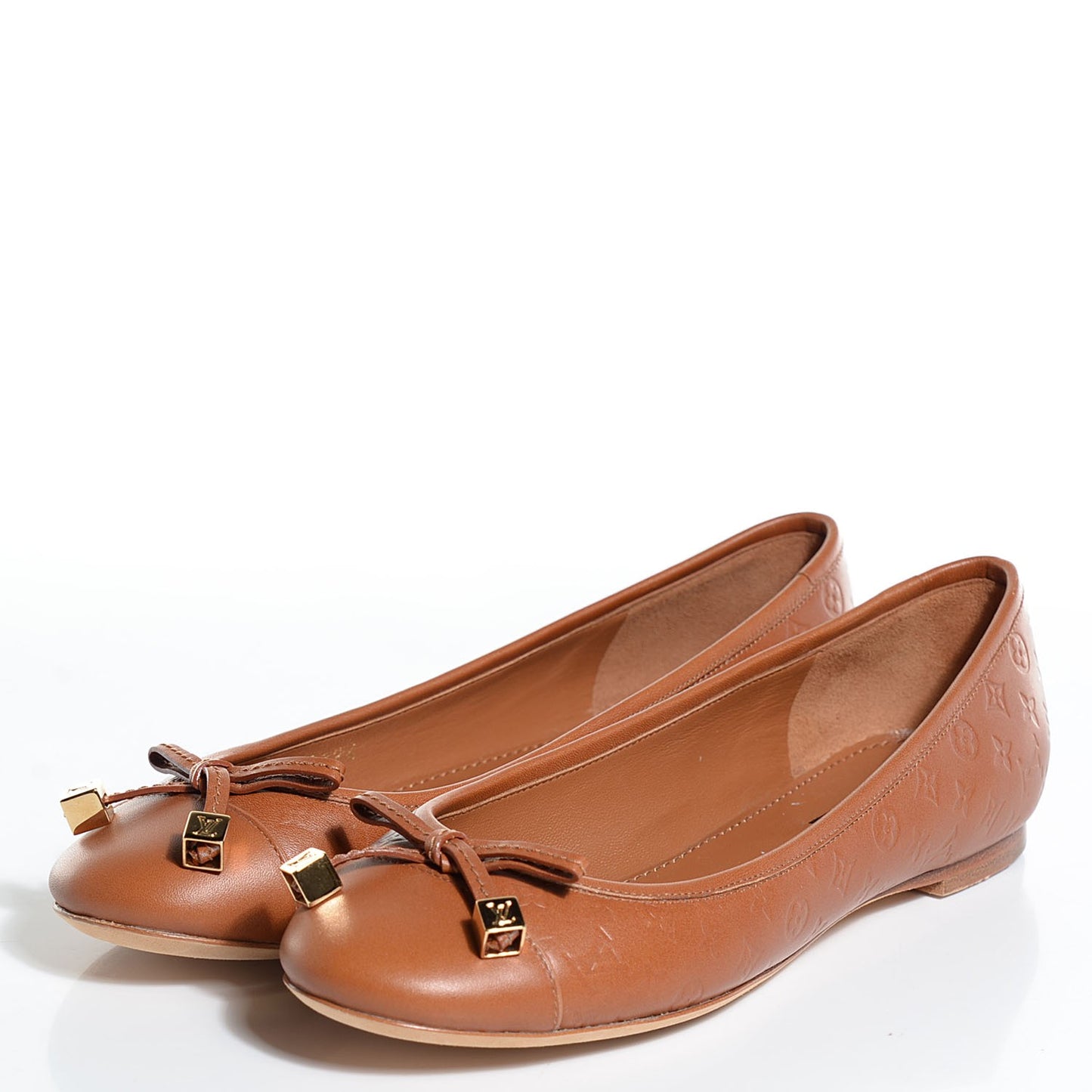 Calfskin Embossed Monogram Debbie Ballerina Flats 36 Cognac