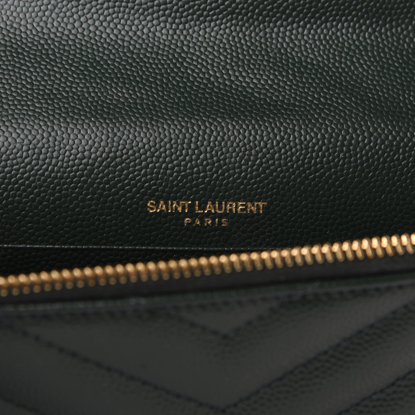 Grain De Poudre Matelasse Chevron Monogram Envelope Chain Wallet Dark Green