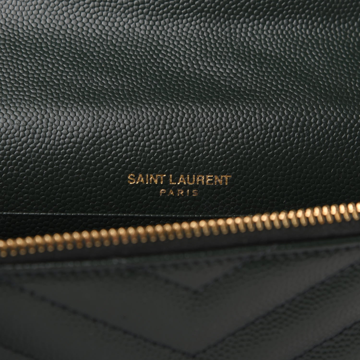 Saint Laurent Grain De Poudre Matelasse Chevron Monogram Envelope Chain Wallet Dark Green 8 of 9