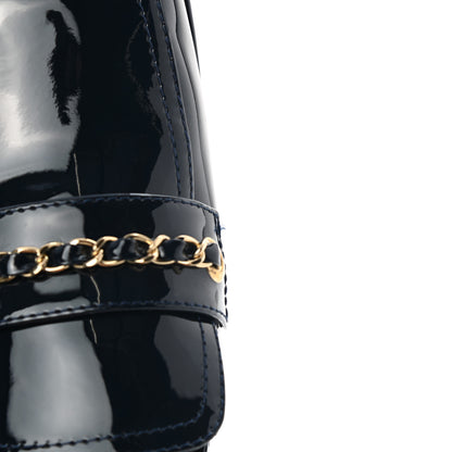 Chanel Patent Calfskin CC Chain Mocassin Loafers 38 Blue 9 of 9