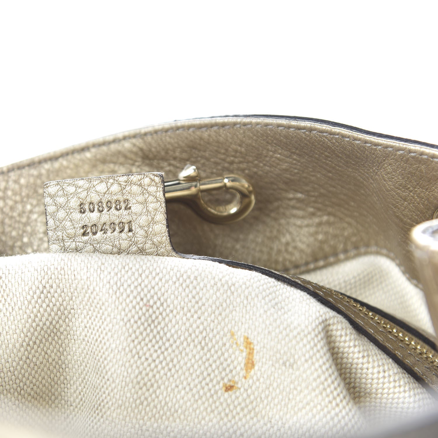 Gucci Metallic Pebbled Calfskin Medium Soho Chain Shoulder Bag Golden Beige 9 of 10