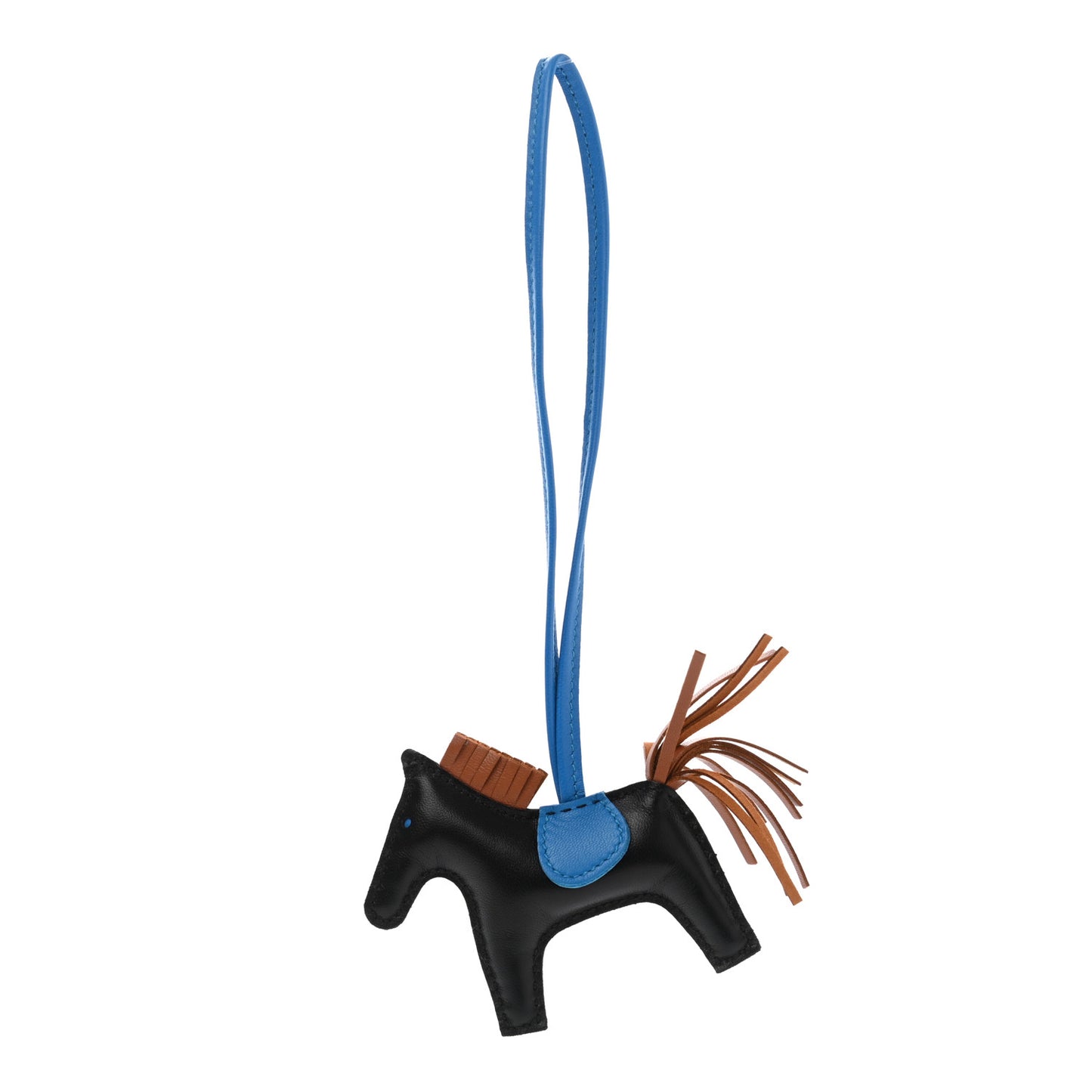 Milo Lambskin Grigri Rodeo Horse Bag Charm PM Black Gold Bleu Zanzibar