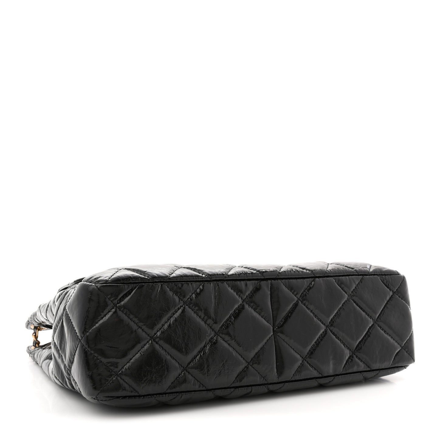 Shiny Crumpled Calfskin Quilted Large Wavy CC Hobo Black
